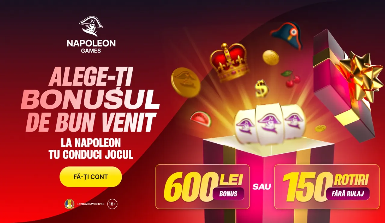 Napoleon Bonus Bun Venit: 600 Lei Bonus sau 150 Rotiri Fara Rulaj