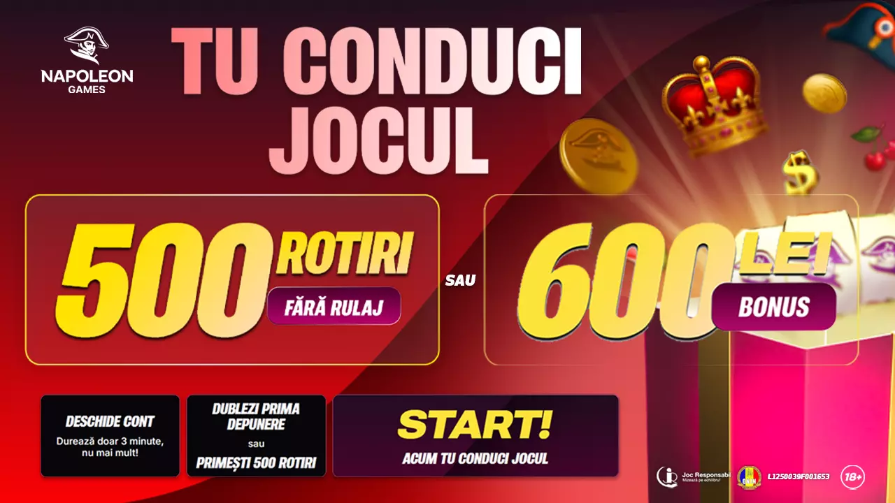 Napoleon Bonus Bun Venit: 600 Lei Bonus sau 500 Rotiri Fara Rulaj
