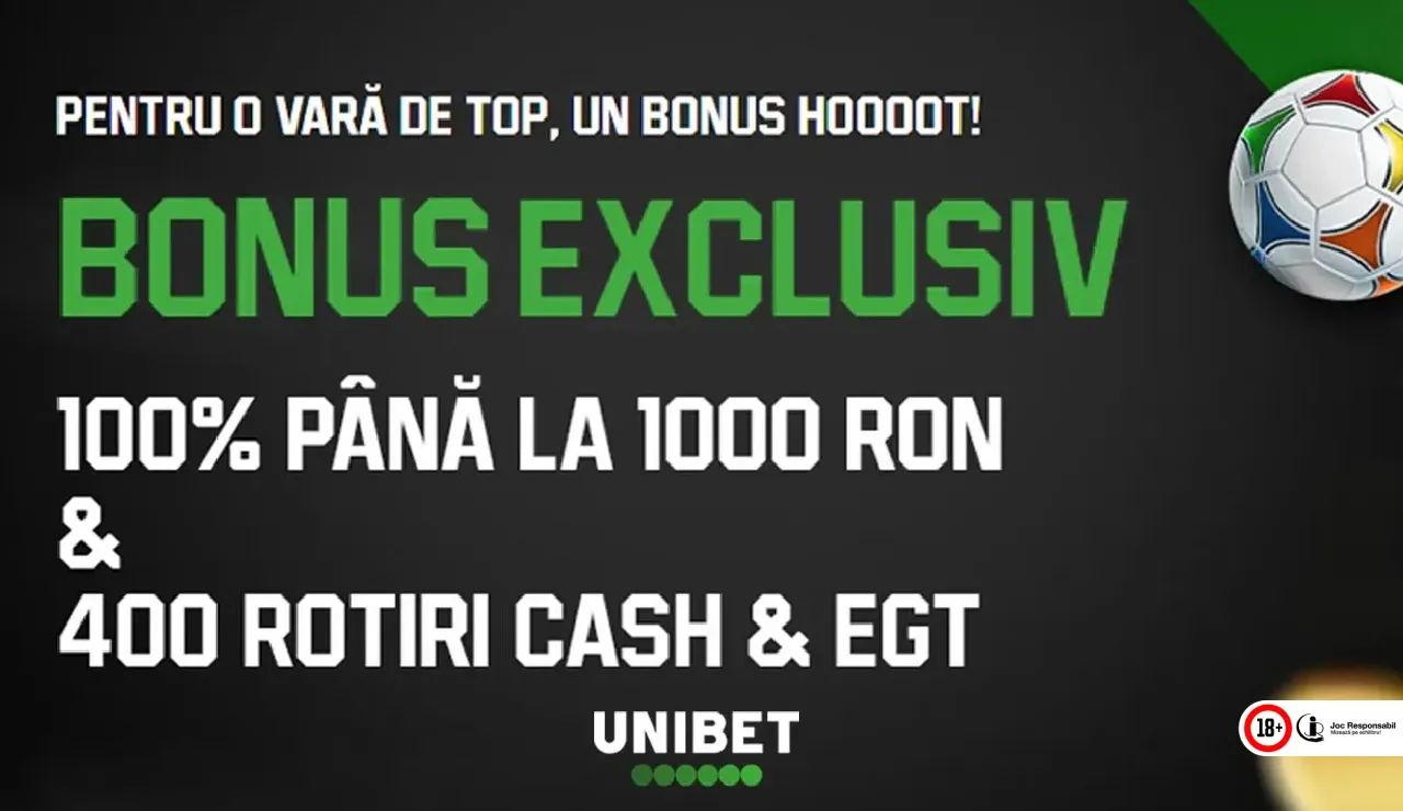 Unibet Bonus 2025: 1000 Ron + 400 Rotiri Gratuite